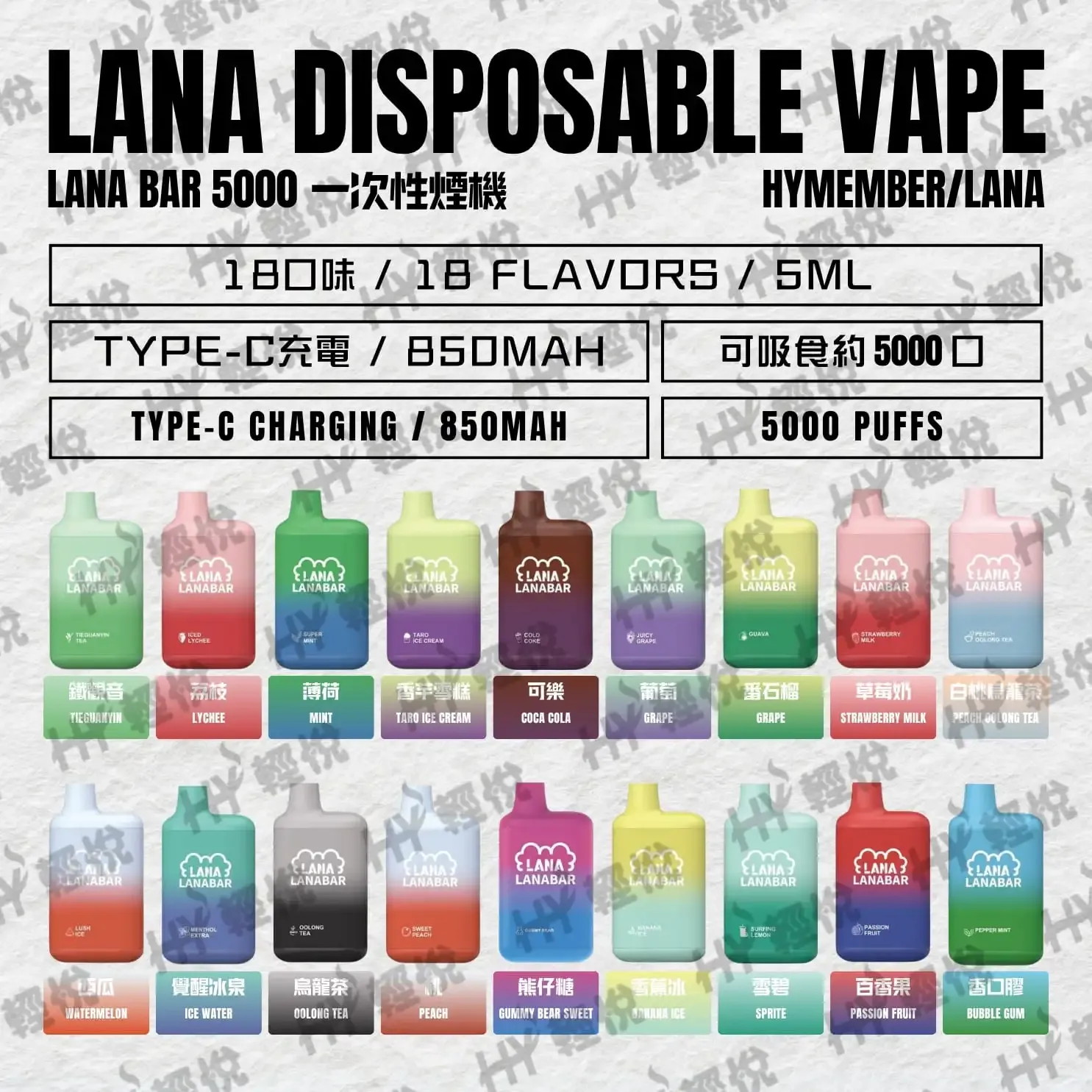 LANA 5000口拋棄式電子煙｜一次性電子煙現貨快速出貨